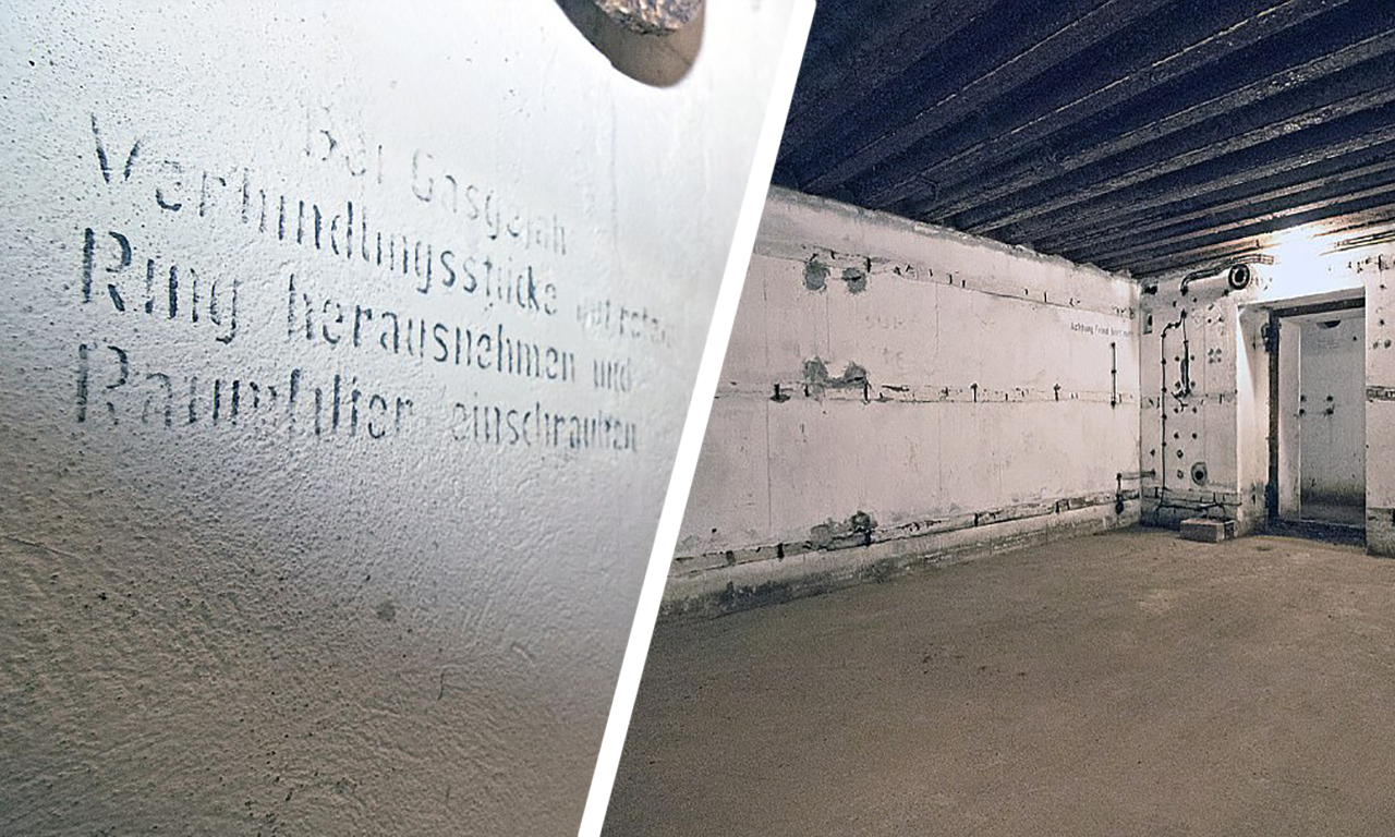 На стенах бункера сохранились инструкции на случай газовой атаки.